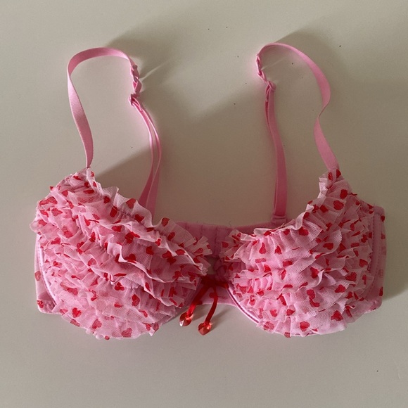 La SENZA Lingerie Bra Fitted Pink Red Hearts Ruffle Occasion Cute Size 32C - Picture 5 of 16